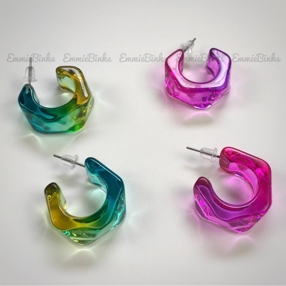 đź’Ą3for$28 New Purple to Pink Fade Transparent Ombre Resin Cuff Hoop Earrings - Picture 13 of 16